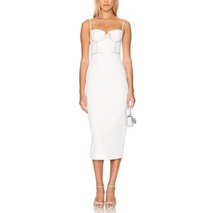 Self-Portrait 'Bonded' White Embelished Crepe Midi Dress Size 8